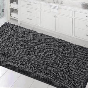 imageHVERSAILTEX Bath Mat for Bathroom Non Slip Chenille 20x32 Extra Soft and Absorbent Shaggy Rug Washable Dry Fast Plush Area Carpet Mat for Tub  Dark TealGrey