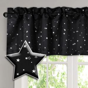 imageHVERSAILTEX Blackout Curtain Valances for Kitchen WindowLiving RoomBathroom Privacy Added Rod Pocket Home Decoration Winow Valance 52quot W x 18quot L Birds in SageGlitter Stars in Black Base