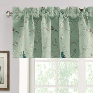 imageHVERSAILTEX Blackout Curtain Valances for Kitchen WindowLiving RoomBathroom Privacy Added Rod Pocket Home Decoration Winow Valance 52quot W x 18quot L Birds in SageBirds in Sage