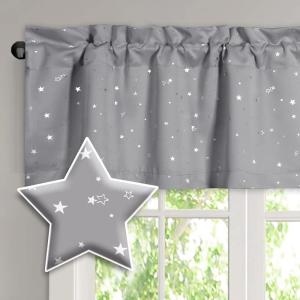 imageHVERSAILTEX Blackout Curtain Valances for Kitchen WindowLiving RoomBathroom Privacy Added Rod Pocket Home Decoration Winow Valance 52quot W x 18quot L Birds in SageGlitter Stars in Gray Base