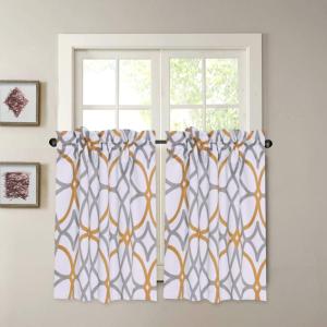 imageHVERSAILTEX Blackout Kitchen Curtains Energy Saving Ultra Soft Kitchen Half Window Curtains Rod Pocket Window Curtain Tiers for Caf Laundry Bedroom Sold 2 Panels Each 29quot x 24quot GreyNavyGeo in Mustard and Grey
