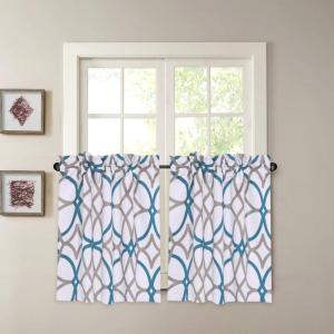 imageHVERSAILTEX Blackout Kitchen Curtains Energy Saving Ultra Soft Kitchen Half Window Curtains Rod Pocket Window Curtain Tiers for Caf Laundry Bedroom Sold 2 Panels Each 29quot x 24quot GreyNavyGeo in Teal and Taupe