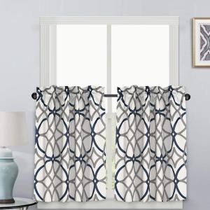 imageHVERSAILTEX Blackout Kitchen Curtains Energy Saving Ultra Soft Kitchen Half Window Curtains Rod Pocket Window Curtain Tiers for Caf Laundry Bedroom Sold 2 Panels Each 29quot x 24quot GreyNavyGeo in Grey and Navy