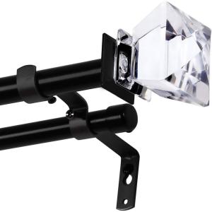 imageHVERSAILTEX Double Curtain Rod Set for Windows Decorative Drapery Rods Adjustable Length from 66 to 120 Inch 34 Inch Diameter Acrylic Square Finials Matte Black