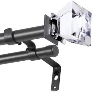 imageHVERSAILTEX Double Curtain Rod Set for Windows Decorative Drapery Rods Adjustable Length from 66 to 120 Inch 34 Inch Diameter Acrylic Square Finials Pewter
