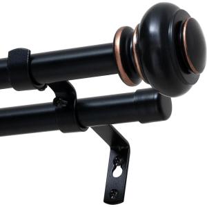 imageHVERSAILTEX Elegant Window Treatment Telescoping Double Curtain Rod Set with Classic Cap 34Inch Diameter Adjusts from 66 to 120 Inches BlackBlack