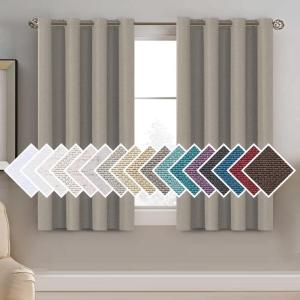 imageHVERSAILTEX Linen Blackout Curtains 45 Inches Long for BedroomLiving Room Thermal Insulated Grommet Linen Curtain Drapes Primitive Textured Burlap Effect Window Drapes 1 Panel  Heather Aegean BlueHeather Taupe