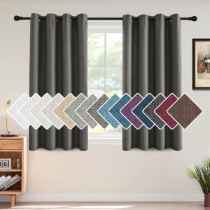 imageHVERSAILTEX Linen Blackout Curtains 45 Inches Long for BedroomLiving Room Thermal Insulated Grommet Linen Curtain Drapes Primitive Textured Burlap Effect Window Drapes 1 Panel  Heather Aegean BlueHeather Charcoal Gray