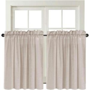 imageHVERSAILTEX Natural Linen Curtains 36 Inch Length  Textured Flax Tiers for KitchenBathroom Windows Rod Pocket Small Curtains 2 Panels AngoraAngora