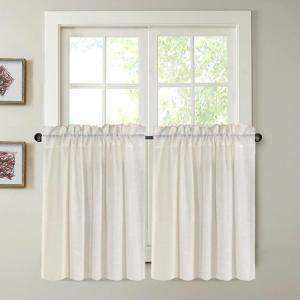 imageHVERSAILTEX Natural Linen Curtains 36 Inch Length  Textured Flax Tiers for KitchenBathroom Windows Rod Pocket Small Curtains 2 Panels AngoraNatural