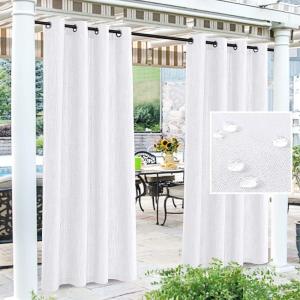 imageHVERSAILTEX Outdoor Linen Sheer Curtains for Patio Waterproof  Outdoor Divider Privacy Added Light Filtering Porch Decor with Detachable SelfStick Tab Top for Gazebo White 1 Piece W52 x L84Thickwhite