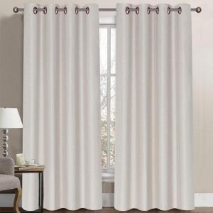 imageHVERSAILTEX Room Darkening Linen Curtain for BedroomLiving Room Extra Wide Blackout Curtains 100 x 84 Inches for Patio Glass Door Primitive Textured Thick Linen Burlap Fabric Heather Aegean BlueAntique White