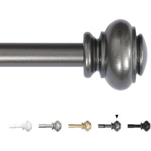 imageHVERSAILTEX Single Window Curtain Rods for Windows 28 to 48 Inches Adjustable Decorative 34 Inch Diameter with Classic Finials BlackPewter