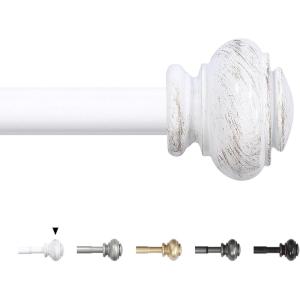imageHVERSAILTEX Single Window Curtain Rods for Windows 28 to 48 Inches Adjustable Decorative 34 Inch Diameter with Classic Finials BlackWhite