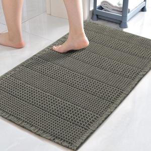 imageHVERSAILTEX Waffle Bath Mat Super Absorbent Bathroom Mats Non Slip Bath Rugs for Bathroom Floor Machine Washable Ultra Soft Bathroom Rugs for Beside Tub 32 x 20 Plus 24 x 17  Inches Irish CreamSmokey Olive