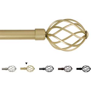 imageHVERSAILTEX Window Curtain Rods for Windows 28 to 48 Inches Adjustable Decorative 34 Inch Diameter Single Window Curtain Rod Set with Twisted Cage Finials NickelGold