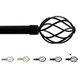 imageHVERSAILTEX Window Curtain Rods for Windows 28 to 48 Inches Adjustable Decorative 34 Inch Diameter Single Window Curtain Rod Set with Twisted Cage Finials NickelBlack