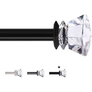 imageHVERSAILTEX Window Curtain Rods for Windows 28 to 48 Inches Adjustable Decorative 34 Inch Diameter Standard Single Window Curtain Rod Set with Acrylic Diamond Finials Matte BlackBlack