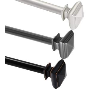 imageHVERSAILTEX Window Curtain Rods for Windows 28 to 48 Inches Adjusts Decorative 34 Inch Diameter Single Window Curtain Rod Set with West Square Classic Finials PewterPewter