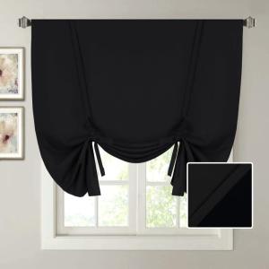 imageHVERSAILTEX 100 Blackout Curtain for Bathroom Windows  Adjustable Tie Up Shade Balloon Valance Blind for KitchenLiving Room Rod Pocket Panel 42 inches W x 63 inches LDove GrayJet Black
