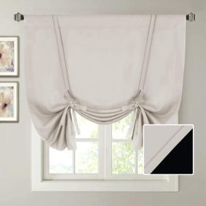 imageHVERSAILTEX 100 Blackout Curtain for Bathroom Windows  Adjustable Tie Up Shade Balloon Valance Blind for KitchenLiving Room Rod Pocket Panel 42 inches W x 63 inches LDove GrayPumice Stone