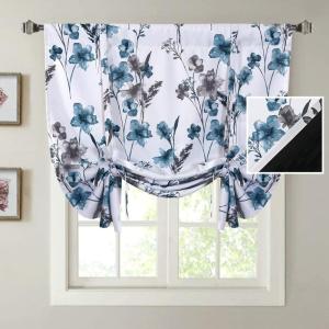 imageHVERSAILTEX 100 Blackout Curtain for Bathroom Windows  Adjustable Tie Up Shade Balloon Valance Blind for KitchenLiving Room Rod Pocket Panel 42 inches W x 63 inches LDove GrayCattleya in GreyBlue