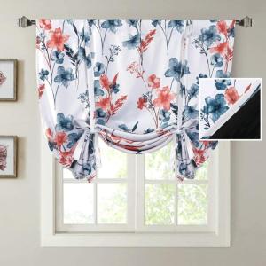 imageHVERSAILTEX 100 Blackout Curtain for Bathroom Windows  Adjustable Tie Up Shade Balloon Valance Blind for KitchenLiving Room Rod Pocket Panel 42 inches W x 63 inches LDove GrayCattleya in Stone BlueCoral