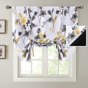 imageHVERSAILTEX 100 Blackout Curtain for Bathroom Windows  Adjustable Tie Up Shade Balloon Valance Blind for KitchenLiving Room Rod Pocket Panel 42 inches W x 63 inches LDove GrayCattleya in GreyYellow