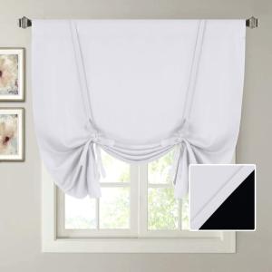 imageHVERSAILTEX 100 Blackout Curtain for Bathroom Windows  Adjustable Tie Up Shade Balloon Valance Blind for KitchenLiving Room Rod Pocket Panel 42 inches W x 63 inches LDove GrayGreyish White