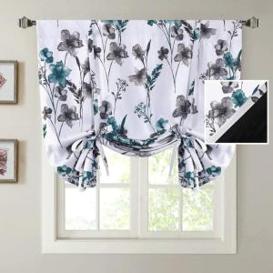 imageHVERSAILTEX 100 Blackout Curtain for Bathroom Windows  Adjustable Tie Up Shade Balloon Valance Blind for KitchenLiving Room Rod Pocket Panel 42 inches W x 63 inches LDove GrayCattleya in GreyTeal