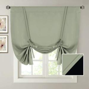 imageHVERSAILTEX 100 Blackout Curtain for Bathroom Windows  Adjustable Tie Up Shade Balloon Valance Blind for KitchenLiving Room Rod Pocket Panel 42 inches W x 63 inches LDove GrayLight Sage
