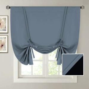 imageHVERSAILTEX 100 Blackout Curtain for Bathroom Windows  Adjustable Tie Up Shade Balloon Valance Blind for KitchenLiving Room Rod Pocket Panel 42 inches W x 63 inches LDove GrayStone Blue