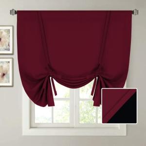 imageHVERSAILTEX 100 Blackout Curtain for Bathroom Windows  Adjustable Tie Up Shade Balloon Valance Blind for KitchenLiving Room Rod Pocket Panel 42 inches W x 63 inches LDove GrayWineBurgundy