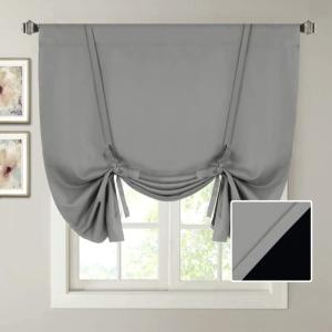 imageHVERSAILTEX 100 Blackout Curtain for Bathroom Windows  Adjustable Tie Up Shade Balloon Valance Blind for KitchenLiving Room Rod Pocket Panel 42 inches W x 63 inches LDove GrayDove Gray