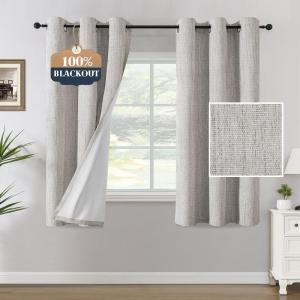 imageHVERSAILTEX 100 Blackout Curtains Linen Textured Chenille Curtains Thermal Insulated Curtain 84 Inches Long with White Flocking Coating Back 2 Panels Heathered IvoryNot SolidHeathered Cloud