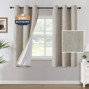 imageHVERSAILTEX 100 Blackout Curtains Linen Textured Chenille Curtains Thermal Insulated Curtain 84 Inches Long with White Flocking Coating Back 2 Panels Heathered IvoryNot SolidHeathered Stone