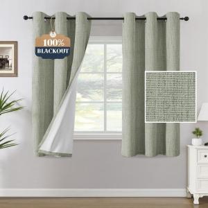 imageHVERSAILTEX 100 Blackout Curtains Linen Textured Chenille Curtains Thermal Insulated Curtain 84 Inches Long with White Flocking Coating Back 2 Panels Heathered IvoryNot SolidHeathered Sage
