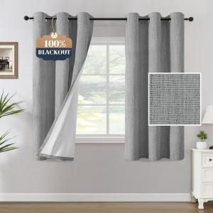 imageHVERSAILTEX 100 Blackout Curtains Linen Textured Chenille Curtains Thermal Insulated Curtain 84 Inches Long with White Flocking Coating Back 2 Panels Heathered IvoryNot SolidHeathered Dove Gray