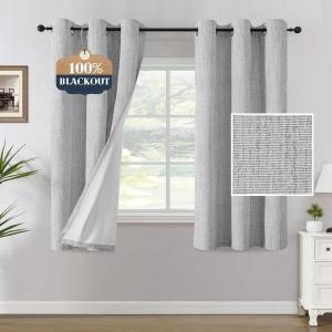 imageHVERSAILTEX 100 Blackout Curtains Linen Textured Chenille Curtains Thermal Insulated Curtain 84 Inches Long with White Flocking Coating Back 2 Panels Heathered IvoryNot SolidHeathered Glacier Gray