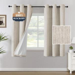 imageHVERSAILTEX 100 Blackout Curtains Linen Textured Chenille Curtains Thermal Insulated Curtain 84 Inches Long with White Flocking Coating Back 2 Panels Heathered IvoryNot SolidHeathered Natural