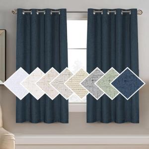 imageHVERSAILTEX 100 Blackout Curtains for Bedroom 84 Inches Long Grommet Linen Face Full Light Blocking Curtain Drapes for Living Room Thermal Linen Look Curtains 2 Panels Set 52quot W x 84quot L NavyNavy