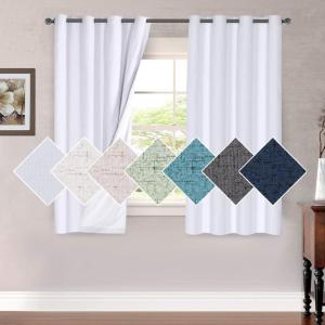 imageHVERSAILTEX 100 Blackout Curtains for Bedroom 84 Inches Long Grommet Linen Face Full Light Blocking Curtain Drapes for Living Room Thermal Linen Look Curtains 2 Panels Set 52quot W x 84quot L NavyBright White