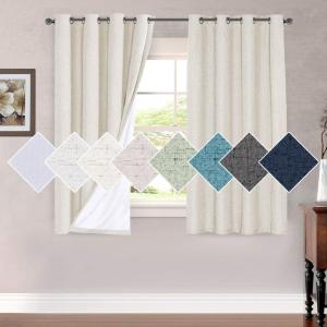 imageHVERSAILTEX 100 Blackout Curtains for Bedroom 84 Inches Long Grommet Linen Face Full Light Blocking Curtain Drapes for Living Room Thermal Linen Look Curtains 2 Panels Set 52quot W x 84quot L NavyAntique White