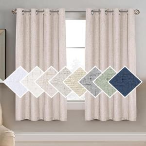 imageHVERSAILTEX 100 Blackout Curtains for Bedroom 84 Inches Long Grommet Linen Face Full Light Blocking Curtain Drapes for Living Room Thermal Linen Look Curtains 2 Panels Set 52quot W x 84quot L NavyNatural