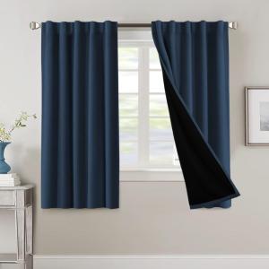 imageHVERSAILTEX 100 Blackout Curtains for Bedroom with Black Liner Full Room Darkening Curtains 96 Inch Long Thermal Insulated Back TabRod Pocket Window Drapes for Living Room 2 Panels Natural SandNavy