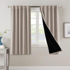 imageHVERSAILTEX 100 Blackout Curtains for Bedroom with Black Liner Full Room Darkening Curtains 96 Inch Long Thermal Insulated Back TabRod Pocket Window Drapes for Living Room 2 Panels Natural SandNatural Sand