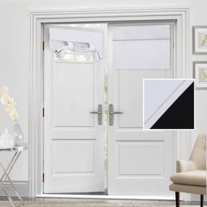 imageHVERSAILTEX 100 Blackout French Door Curtain Privacy French Door Blinds Light Blocking Curtain for Sliding Glass Door Thermal Insulated Tie Up Shade 26x68 Inches 1 Panel Natural SandGreyish White
