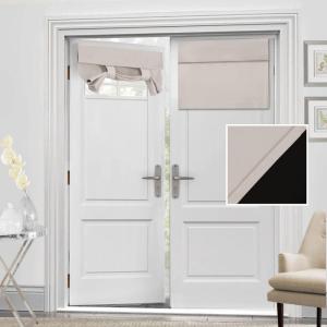 imageHVERSAILTEX 100 Blackout French Door Curtain Privacy French Door Blinds Light Blocking Curtain for Sliding Glass Door Thermal Insulated Tie Up Shade 26x68 Inches 1 Panel Natural SandPumice Stone