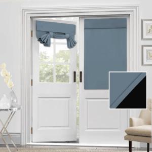 imageHVERSAILTEX 100 Blackout French Door Curtain Privacy French Door Blinds Light Blocking Curtain for Sliding Glass Door Thermal Insulated Tie Up Shade 26x68 Inches 1 Panel Natural SandStone Blue