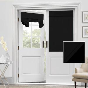 imageHVERSAILTEX 100 Blackout French Door Curtain Privacy French Door Blinds Light Blocking Curtain for Sliding Glass Door Thermal Insulated Tie Up Shade 26x68 Inches 1 Panel Natural SandJet Black